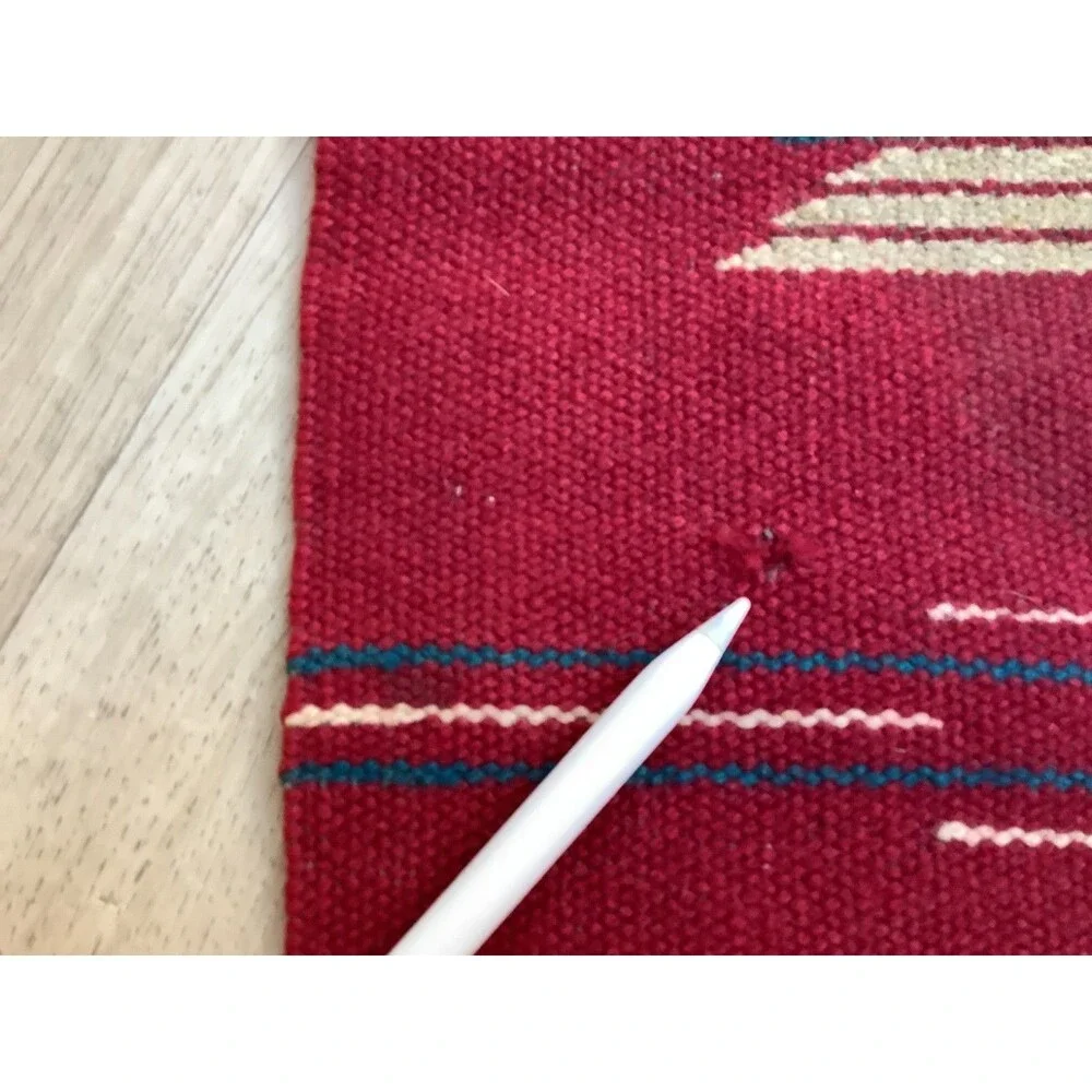 Hand Woven Southwest Wool Table Runner Wall Art Rug Red Geometric 13